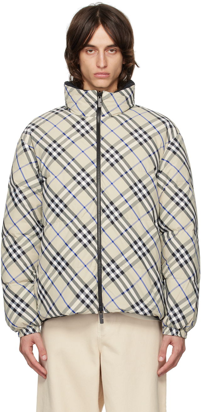 Beige Check Reversible Down Jacket