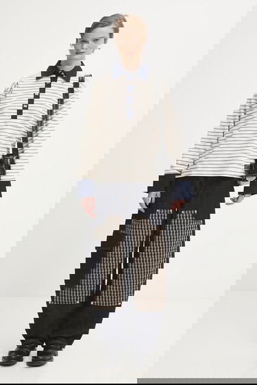 Поло тениска GANNI Striped Single Piquet Jersey Polo Shirt Бежово | T4215, 5