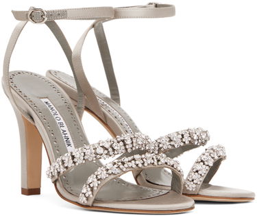 Аксесоари Manolo Blahnik Manolo Blahnik Vedada Jeweled Satin Heeled Sandals Сиво | 223-1379, 3