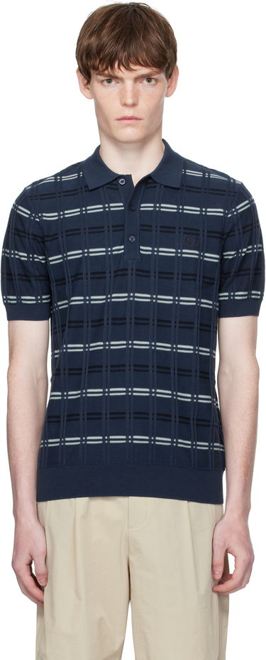 Поло тениска Fred Perry Fred Perry Striped Rib Knitted Polo Синьо | K9751, 0