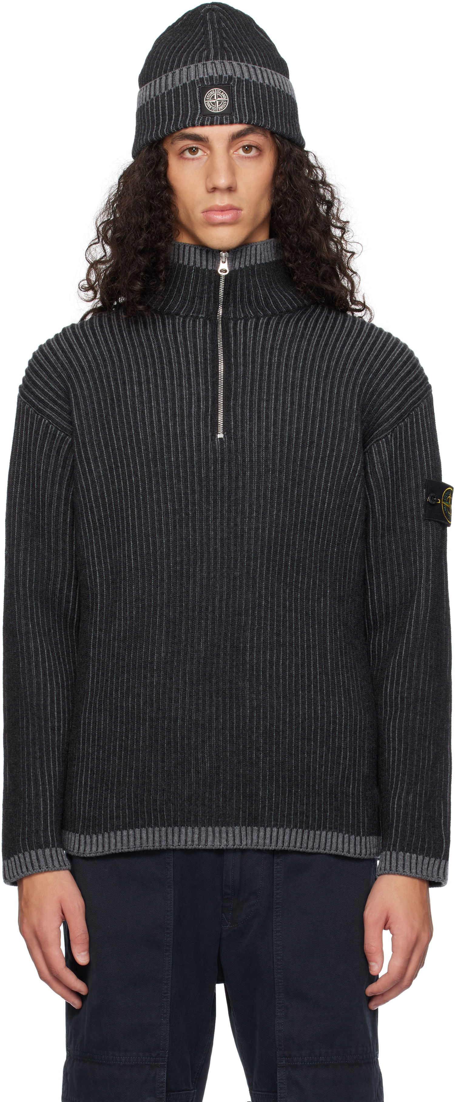 Пуловер Stone Island Stone Island Vanisé Full Rib RWS Wool Quarter-Zip Sweater Черно | 8115516C1, 0