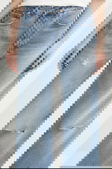 Дънки Anine Bing Hugh High Waist Distressed Wide-Leg Jeans Синьо | A.06.10852, 3