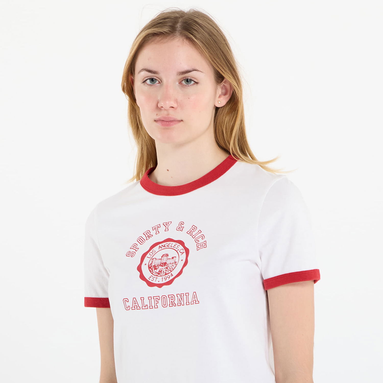 Тениска Sporty & Rich California Emblem Ringer Tee Бяло | TO07364508WH52, 1