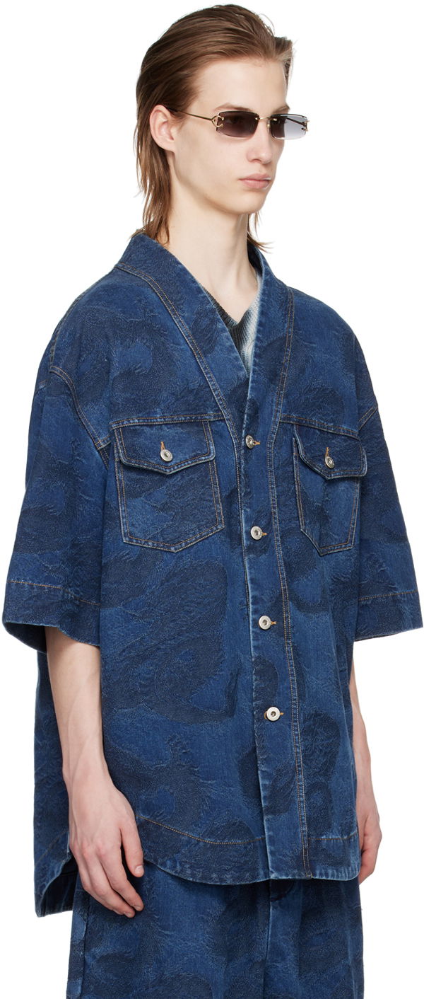 Риза Feng Chen Wang Feng Chen Wang Dragon Denim Shirt Синьо | FMS17SR14, 1