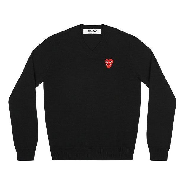 Пуловер Comme des Garçons PLAY V-Neck Pullover With Red Emblem Черно | AZ-N074-051-1