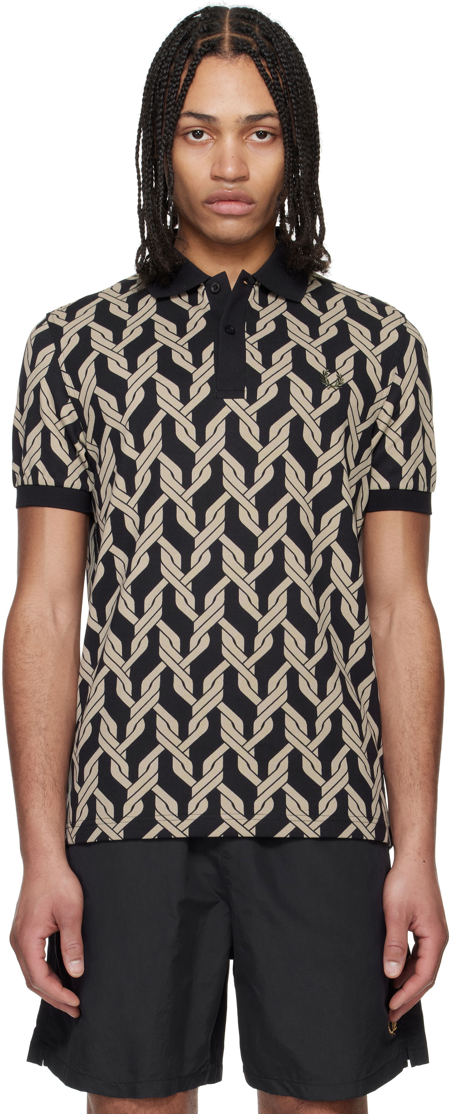 Поло тениска Fred Perry Fred Perry Cable Knit Print Polo Черно | M9837, 0