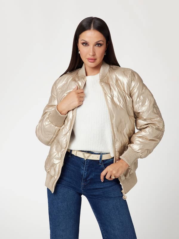 Пухо яке GUESS Faux Leather Long Bomber Jacket Бежово | W4BL60WGB20, 0
