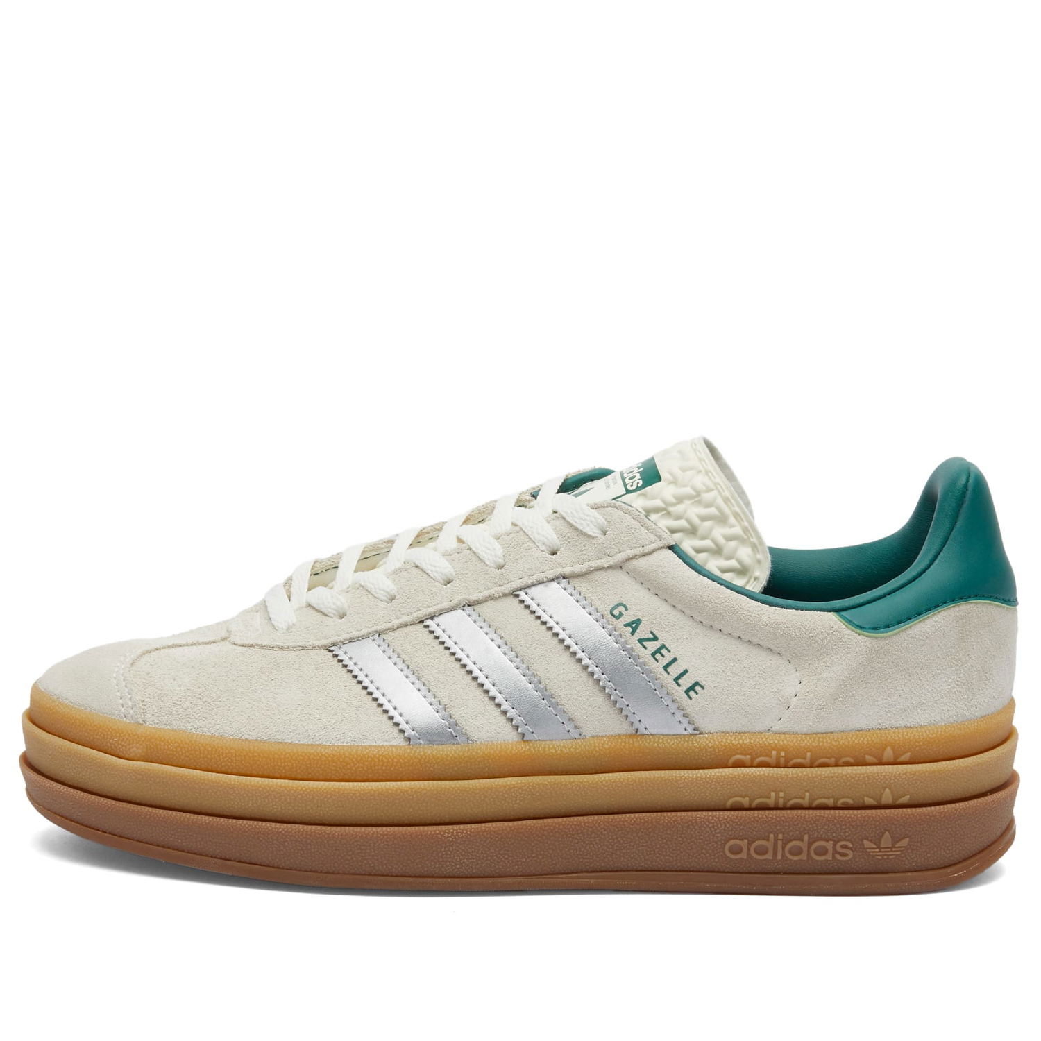 Кецове и обувки adidas Originals Adidas Women's Gazelle Bold W in Off White/Silver Met/Collegiate Green, Size UK 3 | END. Clothing Сиво | JI0328, 0