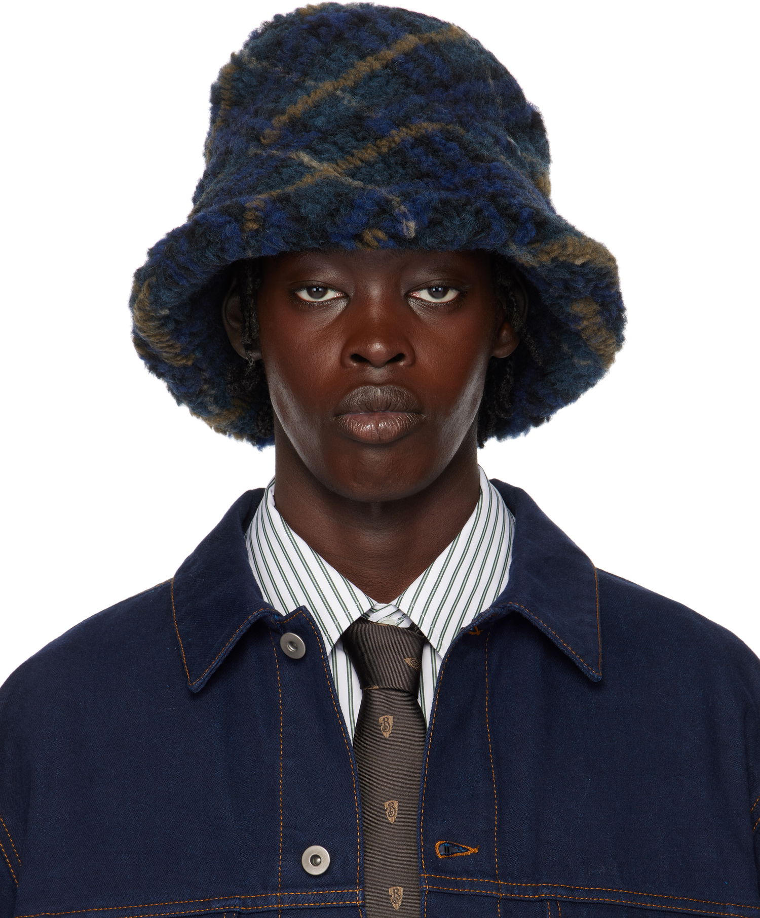 Шапка Burberry Check Fleece Bucket Hat Тъмно синьо | 8102729, 0