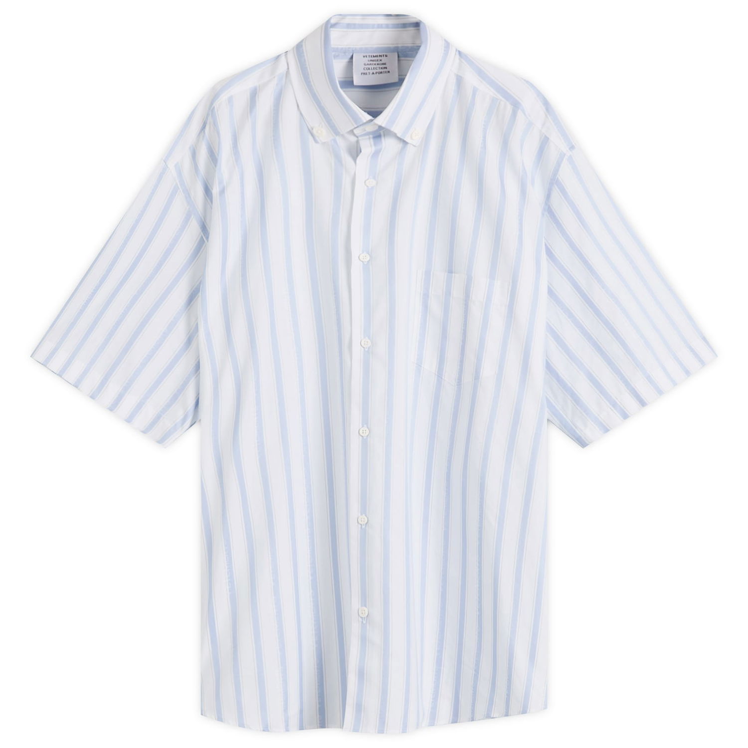 Риза VETEMENTS VETEMENTS Pinstripe Short Sleeve Shirt, Size Large Синьо | UA66SH420L, 1
