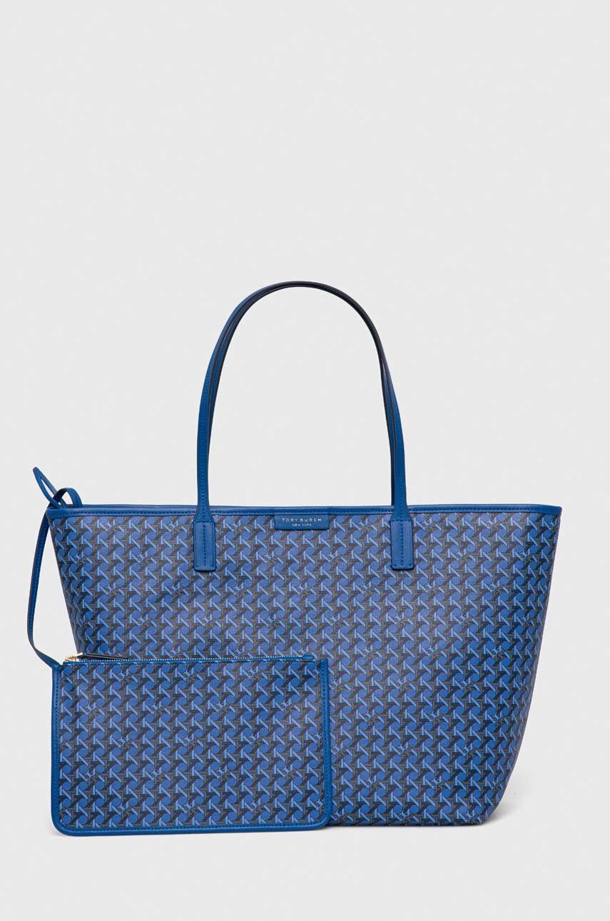 Голяма пазарска чанта Tory Burch Tory Burch T Monogram Tote Bag with Pouch Синьо | 145634.454, 0