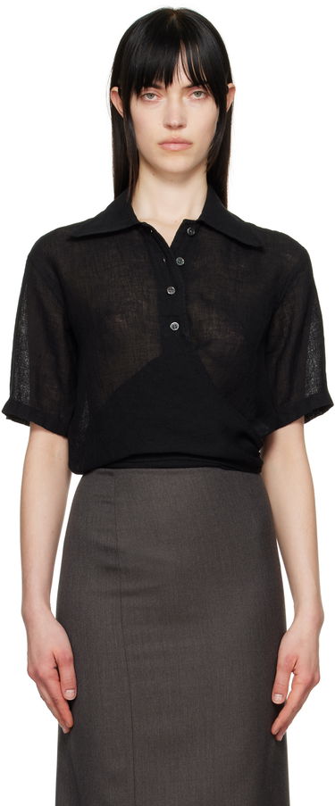 Поло тениска OUR LEGACY Our Legacy Nannas Linen Polo Shirt Черно | W2252NB, 0