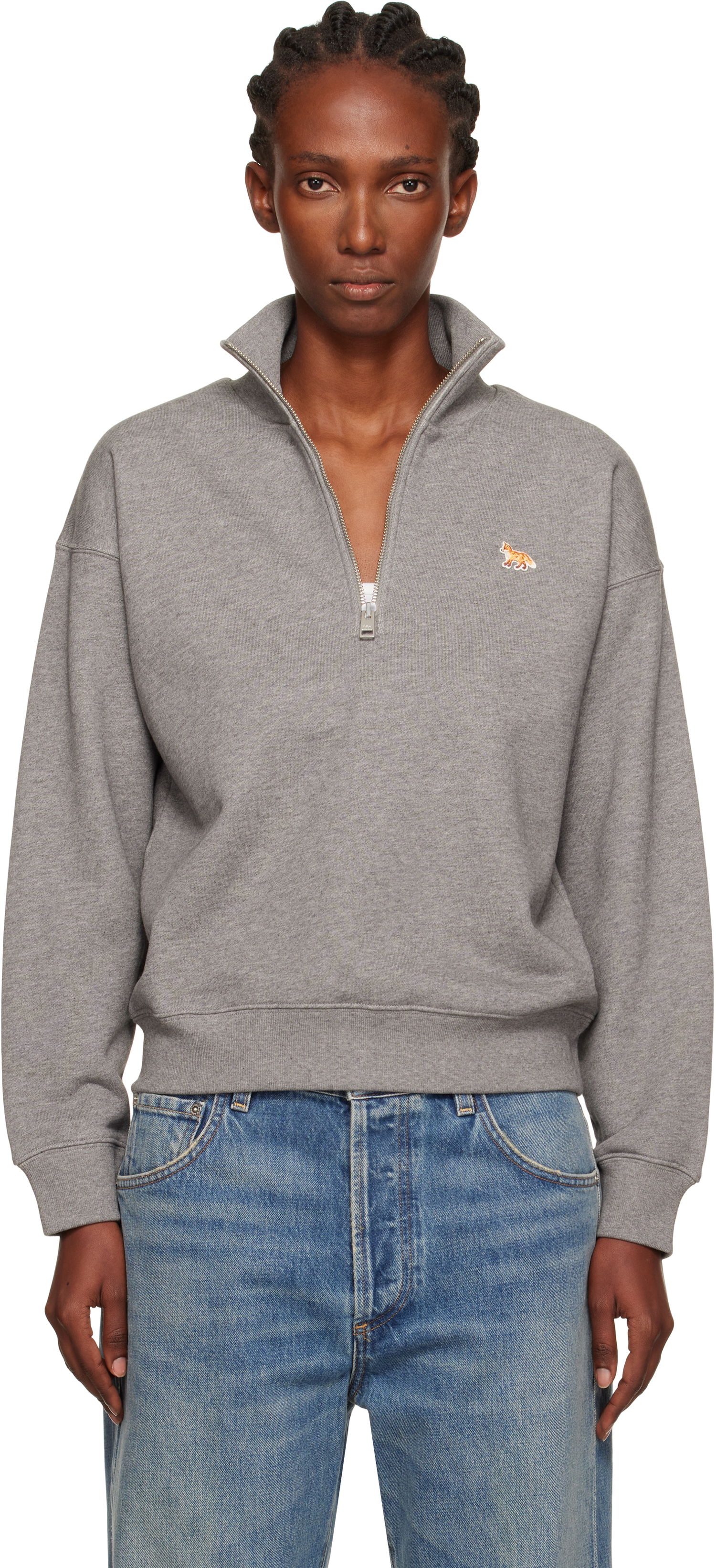 Суитчър MAISON KITSUNÉ Maison Kitsuné Half Zip Baby Fox Patch Sweatshirt Сиво | PW00308KM0341, 0