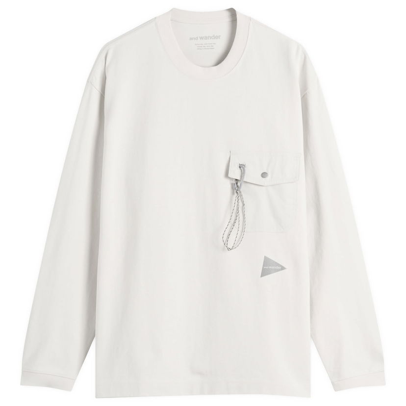 Тениска and wander Heavy Cotton Longsleeve Pocket Tee, Size Small Бяло | 5745284082-021