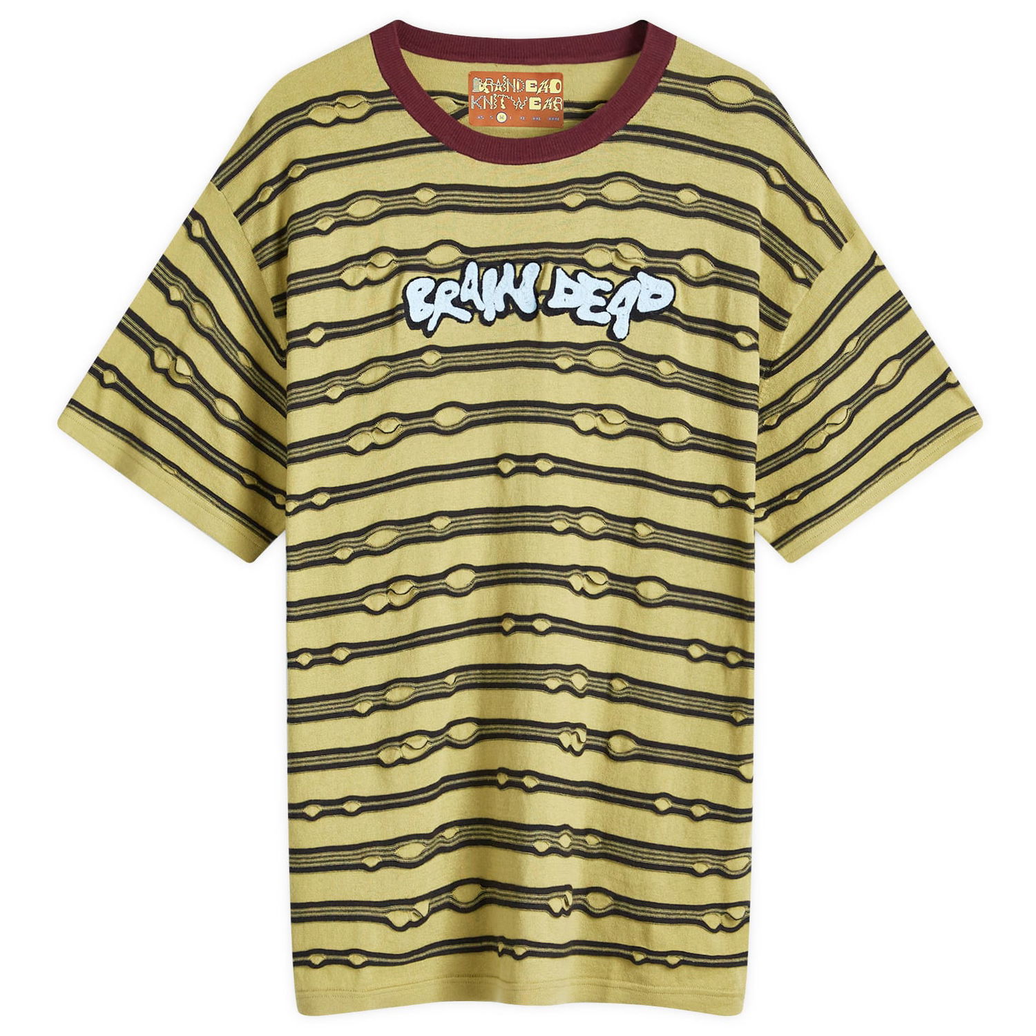 Тениска Brain Dead Embroidered Puckered Stripe T-Shirt Зелено | F24T06004038-LIME, 0