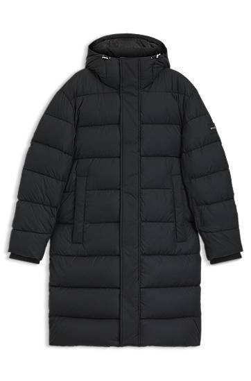 Пухо яке BOSS Longline water-repellent padded jacket with hood Черно | 50540474