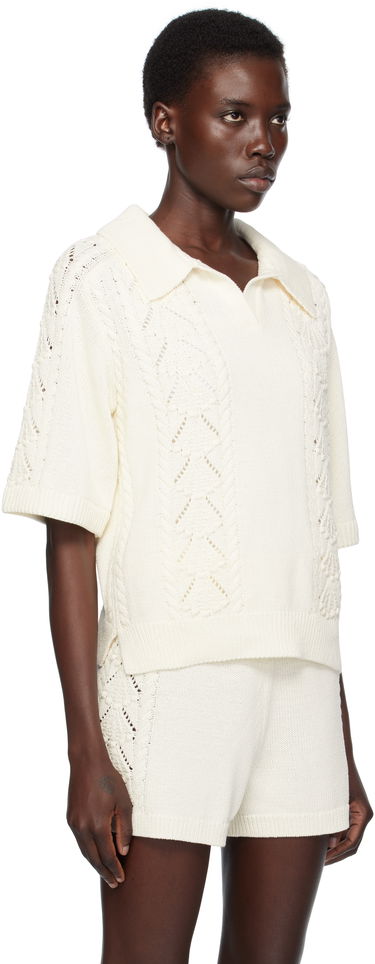 Поло тениска Loulou de Saison Loulou de Saison Kina Knit Polo Shirt Бяло | KINA, 1