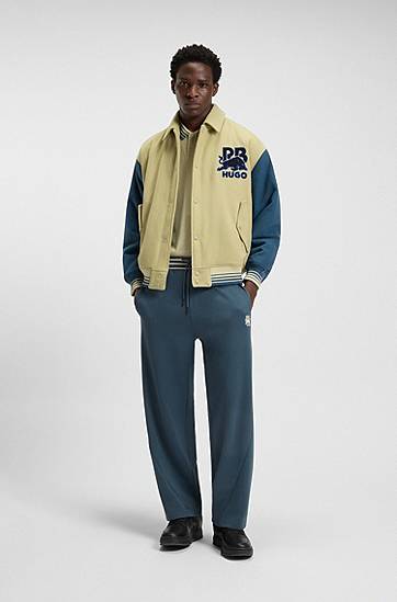 Спортни панталони BOSS HUGO x RB Oversized-Fit Tracksuit Bottoms with Striped Waistband and Drawstring Тъмно синьо | 50549308, 1