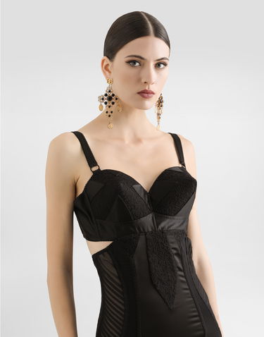 Pокля Dolce & Gabbana Dolce & Gabbana Calf-Length Satin and Lace Corset Dress Черно | F6TTWTGDC4XN0000, 3
