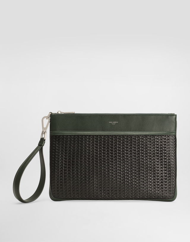 Dolce & Gabbana Woven Calfskin Clutch with Wrist Strap