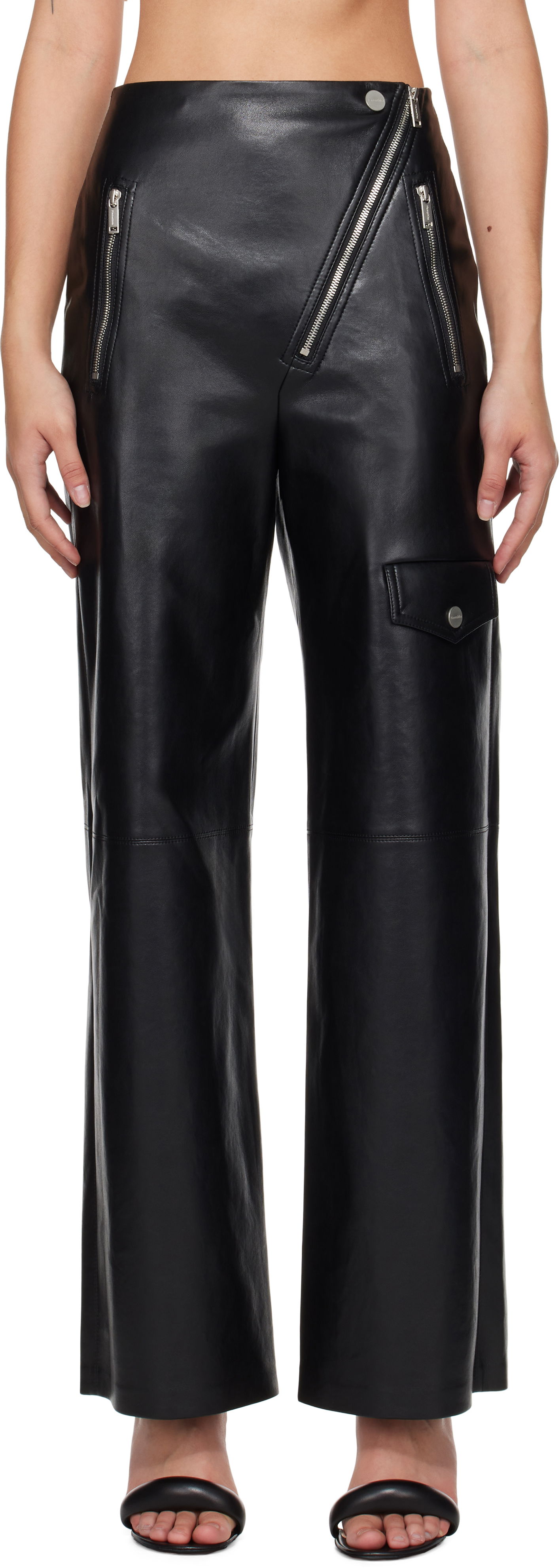 Панталони Nanushka Leather Pants With Asymmetrical Zipper Черно | NW24FWPA45300, 0