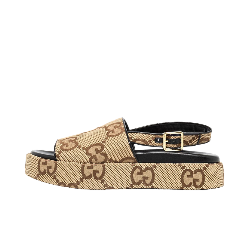 Кецове и обувки Gucci Angelina Supreme Platform 30mm Sandal Camel Canvas Бежово | 695078 UK0D0