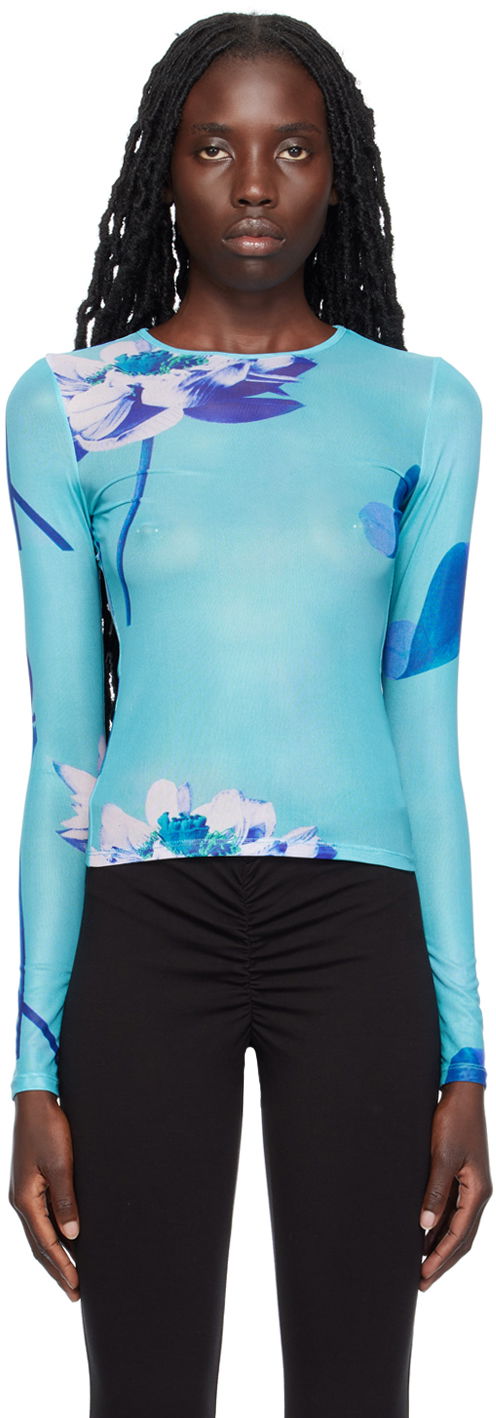 Тениска Miaou Miaou Floral Long Sleeve T-Shirt Синьо | 7029PM2BLO, 0