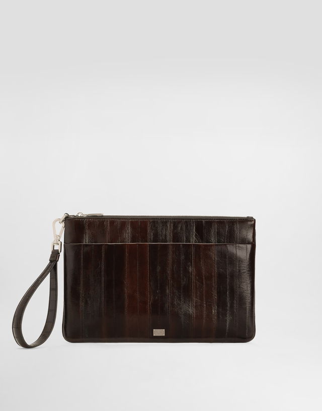 Eel Leather Briefcase Clutch with Wrist Strap