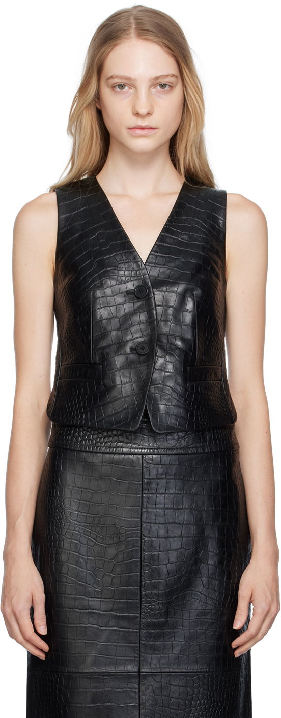 Жилетка Helmut Lang Helmut Lang Embossed Leather Vest Черно | N06HW104, 0
