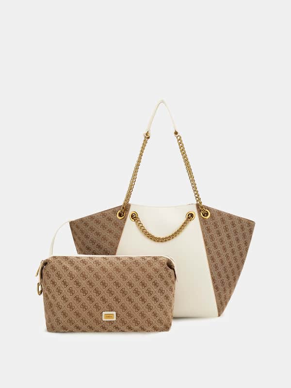 Дамска чанта GUESS Strello 4G Logo Shopper Бежово | HWSTJAP3304, 0