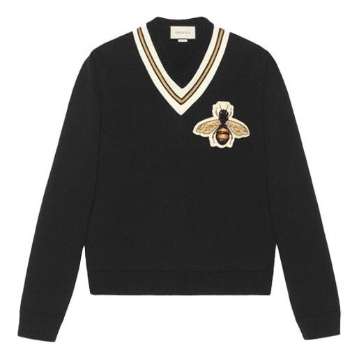 Пуловер Gucci Embroidered V-Neck Wool Sweater Черно | 452796-X5H38-1082, 0