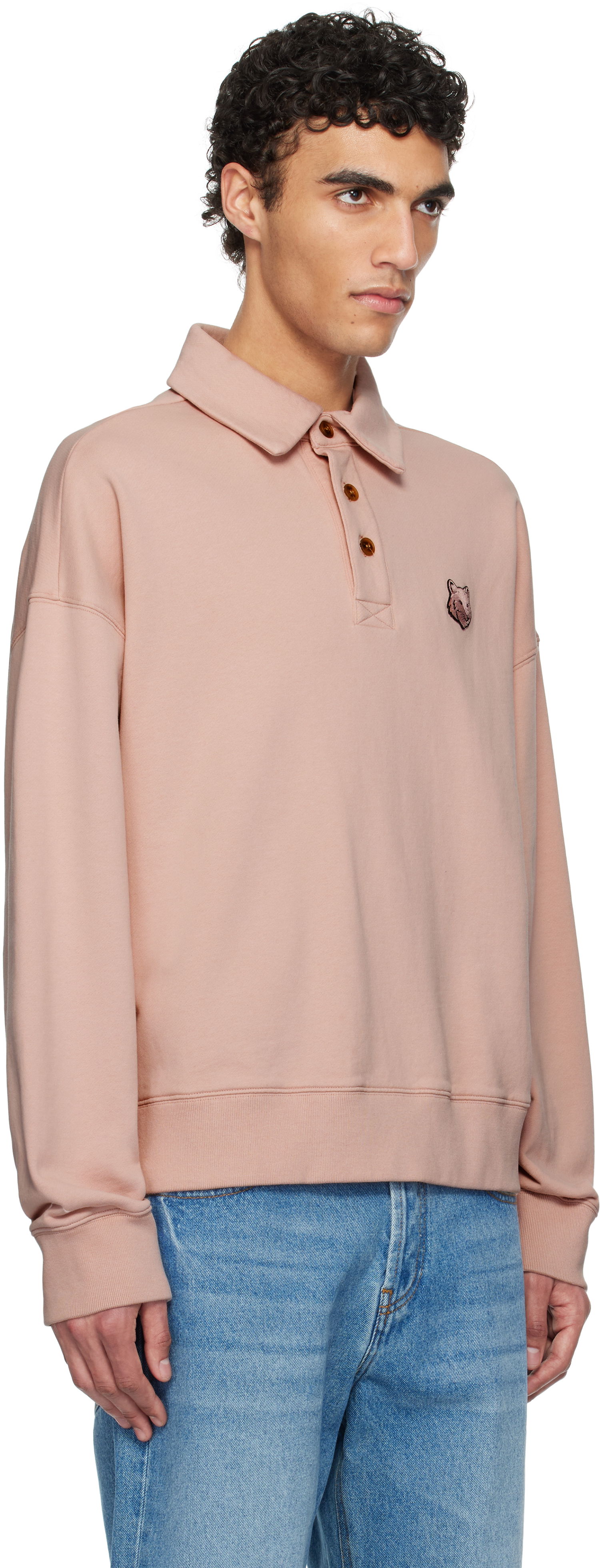 Пуловер MAISON KITSUNÉ Maison Kitsuné Fox Head Fleece Oversize Polo Розово | OM00211KM0001, 1