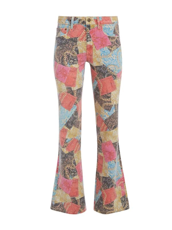Панталони и дънки GUESS Printed Denim Flared Jeans Бежово | W3GU18D4SK2, 0