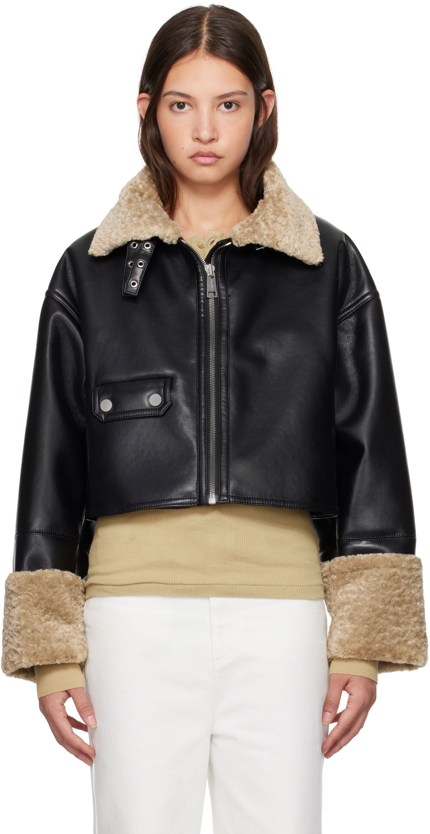 Яке Nanushka Faux Leather Cropped Jacket Черно | NW24FWOW38170, 0