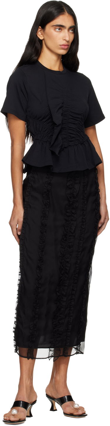 Тениска Cecilie Bahnsen Cecilie Bahnsen Ace Short-Sleeve Ruched Peplum T-shirt Черно | 3.25RTW19001, 3