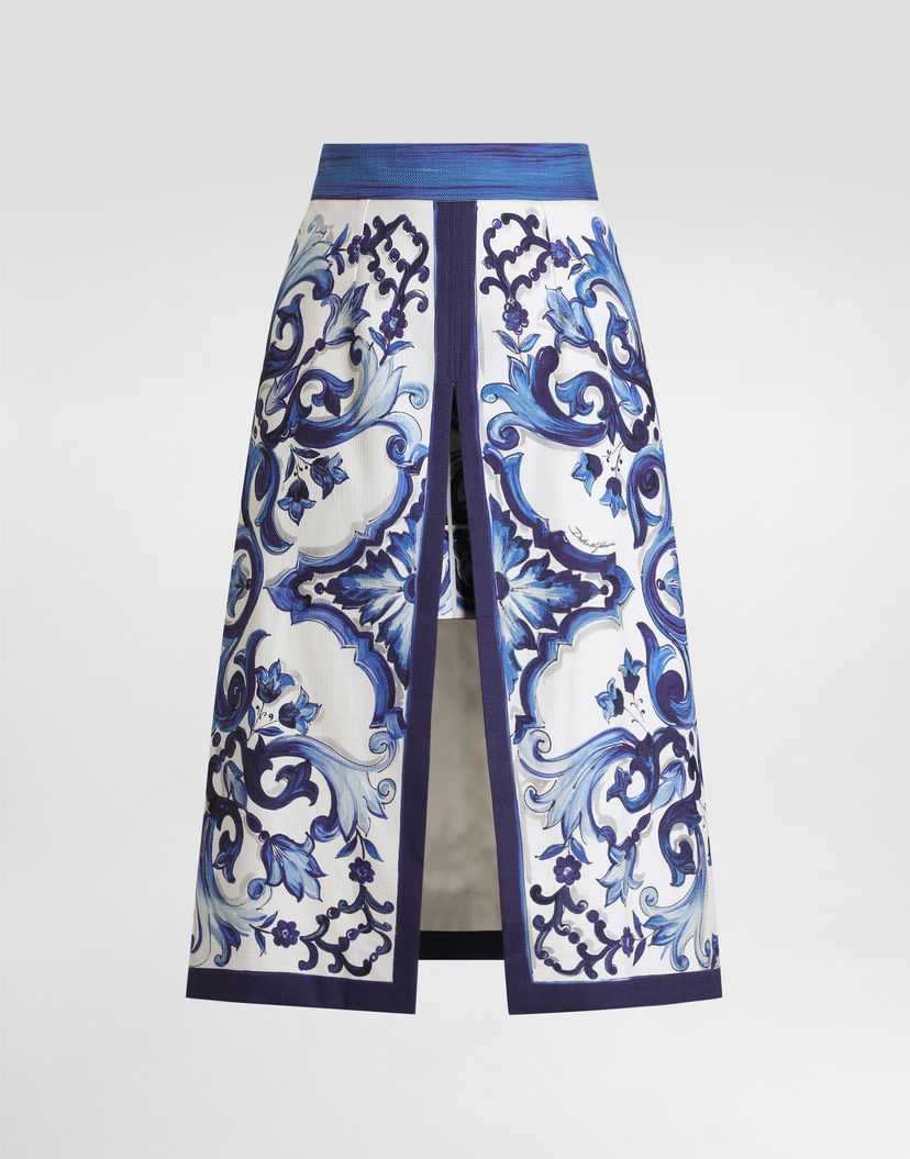 Пола Dolce & Gabbana Majolica-print Midi Skirt with Front Slit Многоцветен | I4O18WFPFTBHA3TN