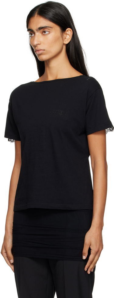 Тениска Maison Margiela MM6 Maison Margiela Jersey & Lace Peplum T-Shirt Черно | S52NC0353 M20048, 3