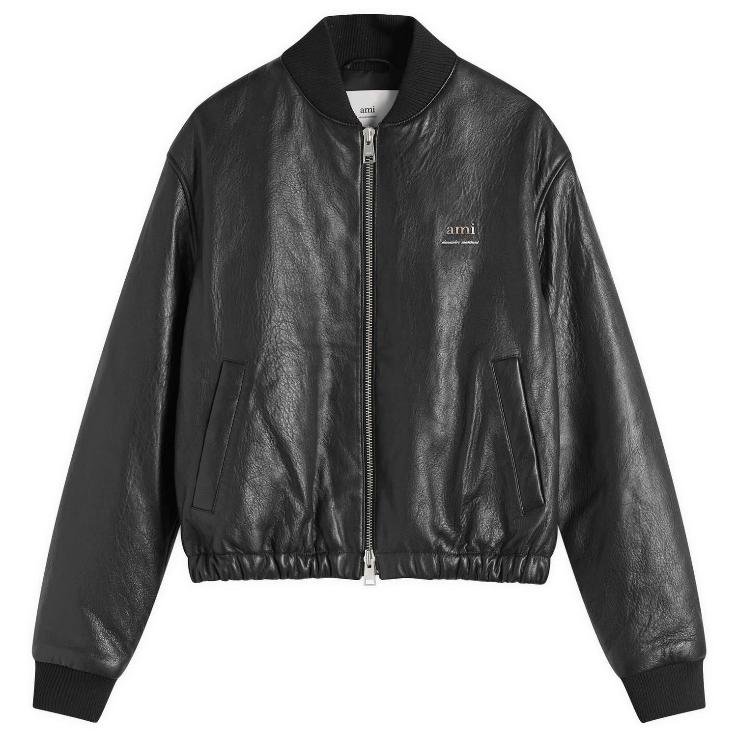 Яке бомбър AMI Padded Leather Bomber Jacket Черно | HJK131-LH0044-001, 0