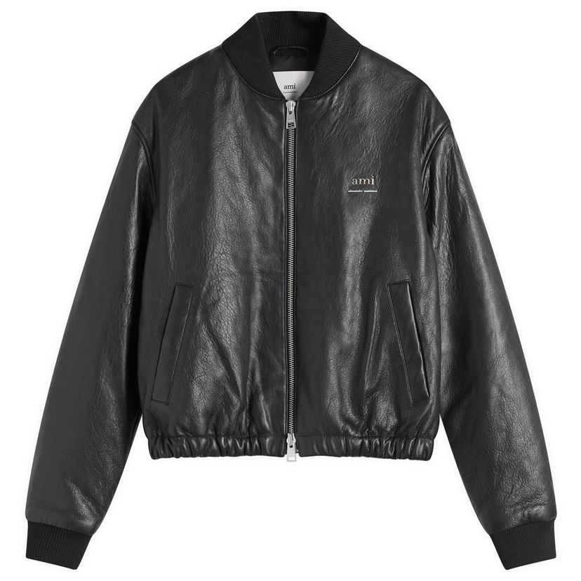 Яке бомбър AMI Padded Leather Bomber Jacket Черно | HJK131-LH0044-001