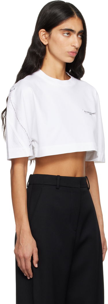 Съкратен топ Givenchy Cropped Cocoon T-shirt Бяло | BW70FKP75M100, 1