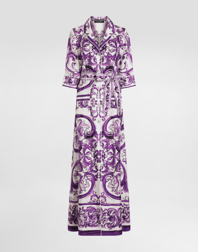Dolce & Gabbana Long Majolica-Print Silk Robe