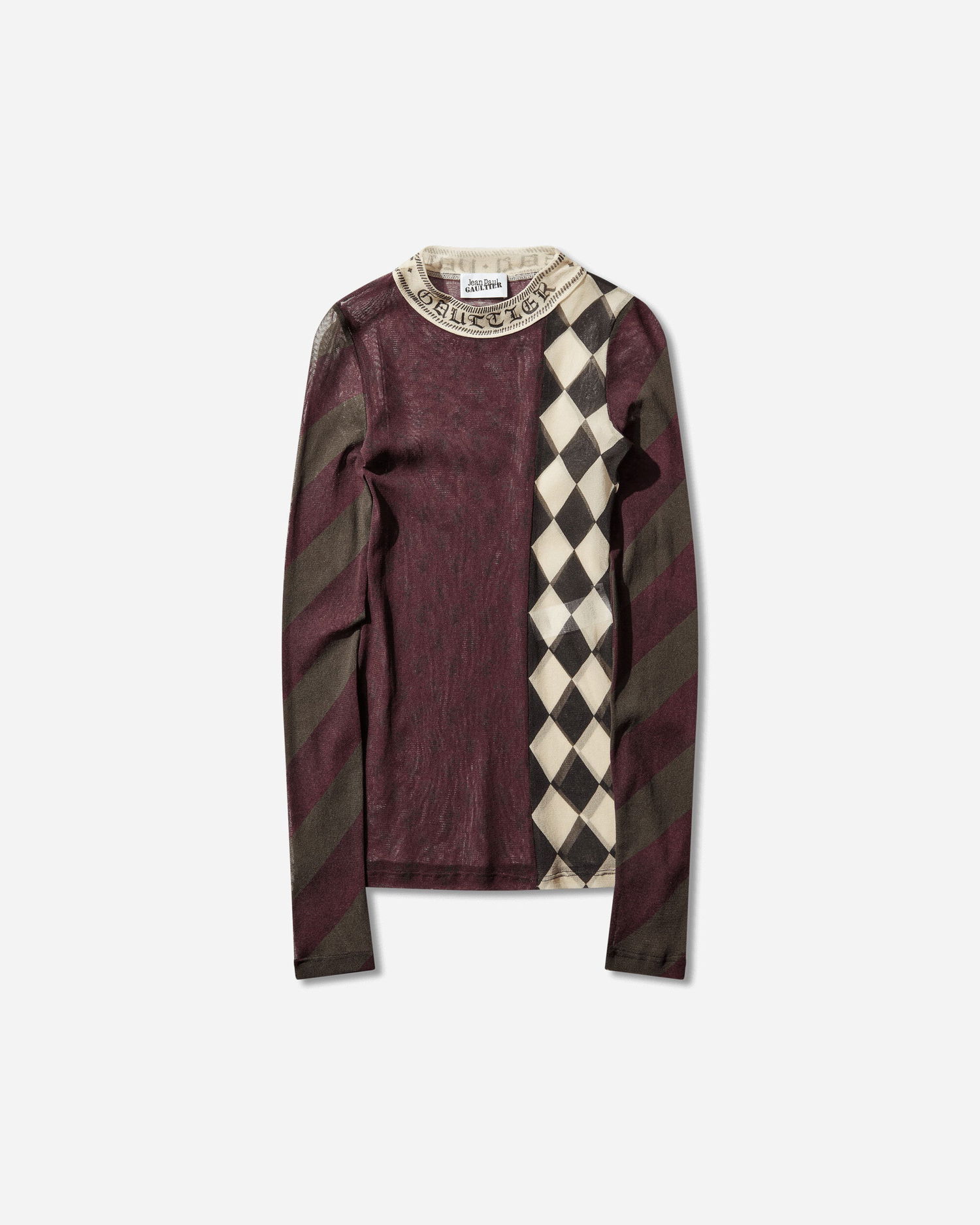 Риза Jean Paul Gaultier Mesh Patchwork Long-Sleeve Diagonal Stripe Diamond Pattern Top Многоцветен | 26-01-W-TO422-M015P 90, 0