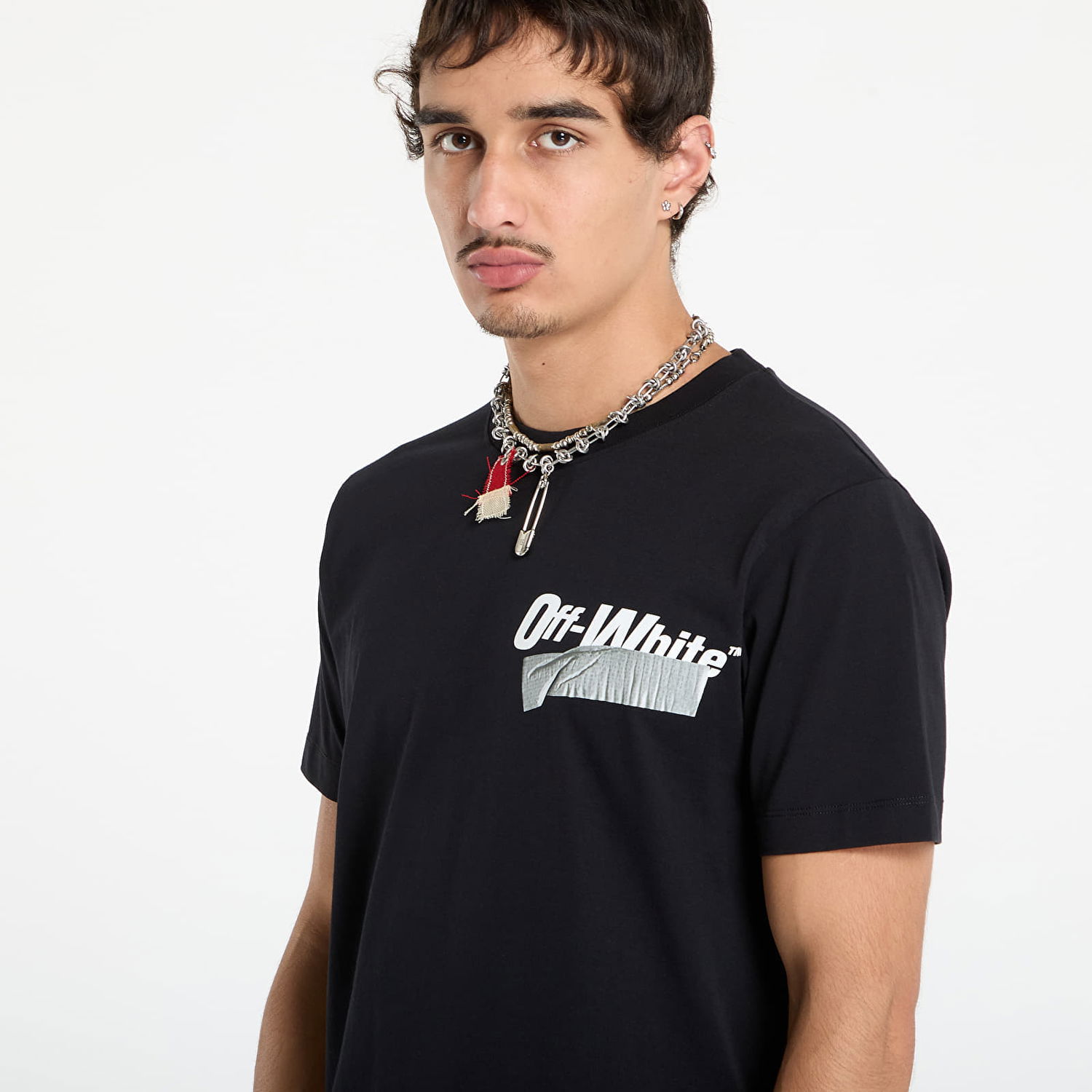 Тениска Off-White Off-White Cupid Tape Slim Fit Short Sleeve T-Shirt Черно | OMAA027F25JER00B1001, 1