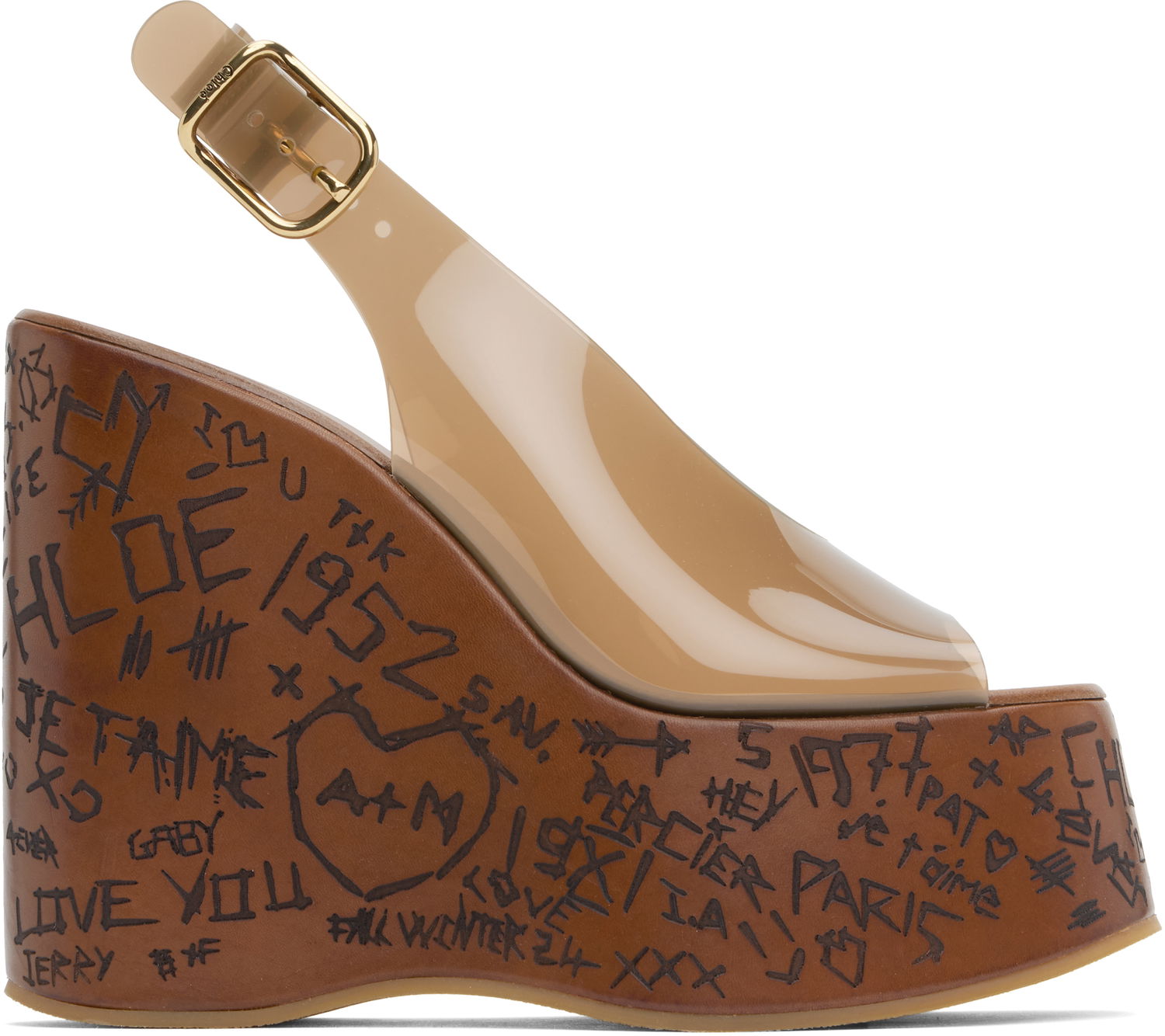 Грижа за обувките CHLOÉ Chloe Maxime Wedge Sandals Кафяво | CHC25U09ZRT, 0