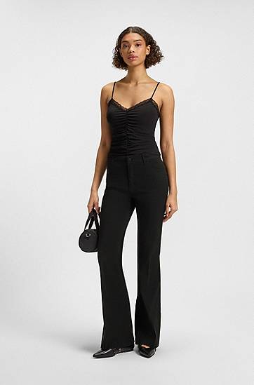 Панталони BOSS Stretch Cotton Flared-Leg Trousers Черно | 50538278, 1