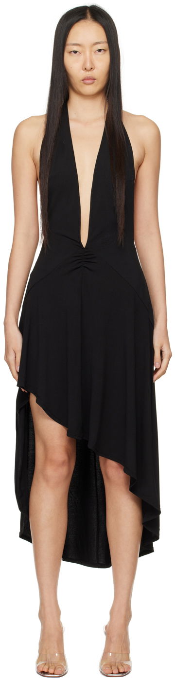 Pокля Miaou Miaou Elena Halter Asymmetrical Midi Dress Черно | 5044VISBLK, 0