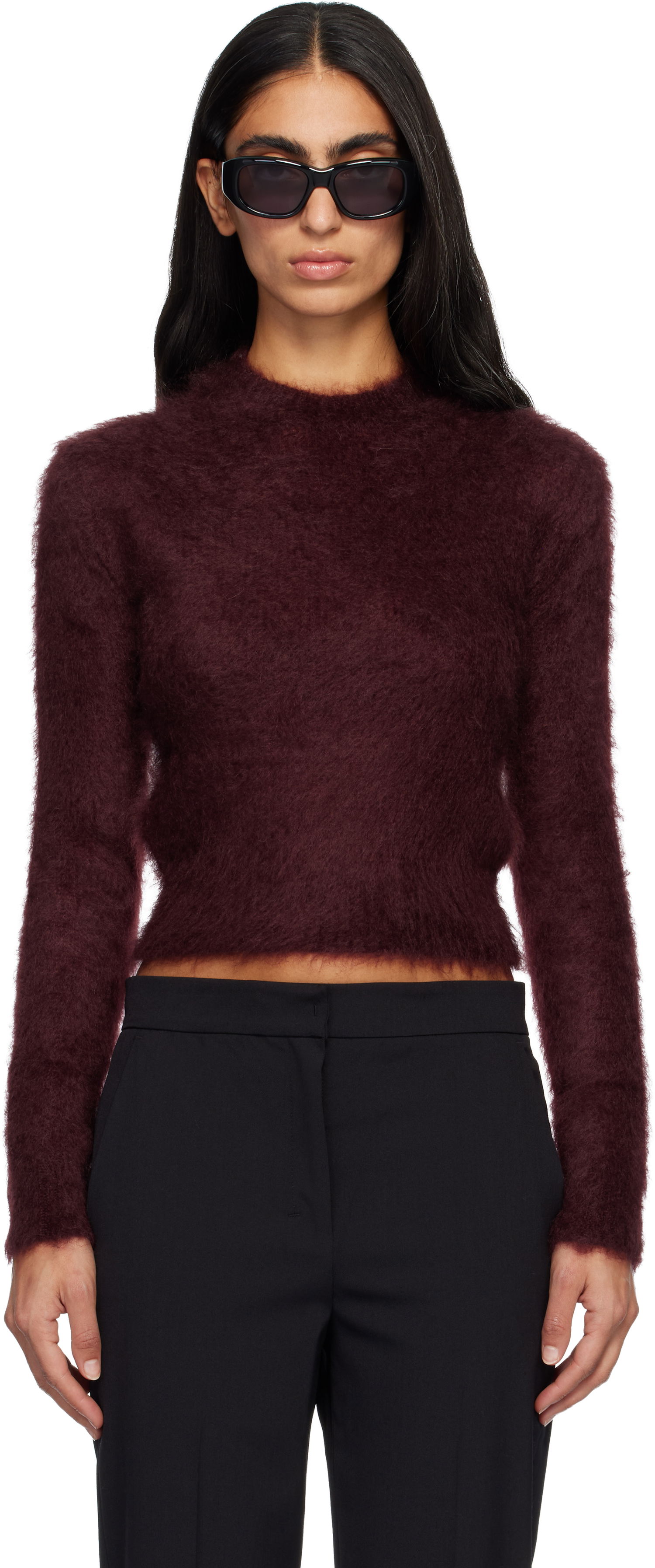 Пуловер Max Mara Max Mara Adatti Fuzzy Cropped Mock-Neck Sweater Бургунди | 2521366263600, 0
