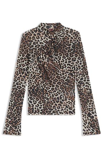 Риза BOSS Leopard Print Rollneck Top with Gathered Detail Кафяво | 50546248, 0