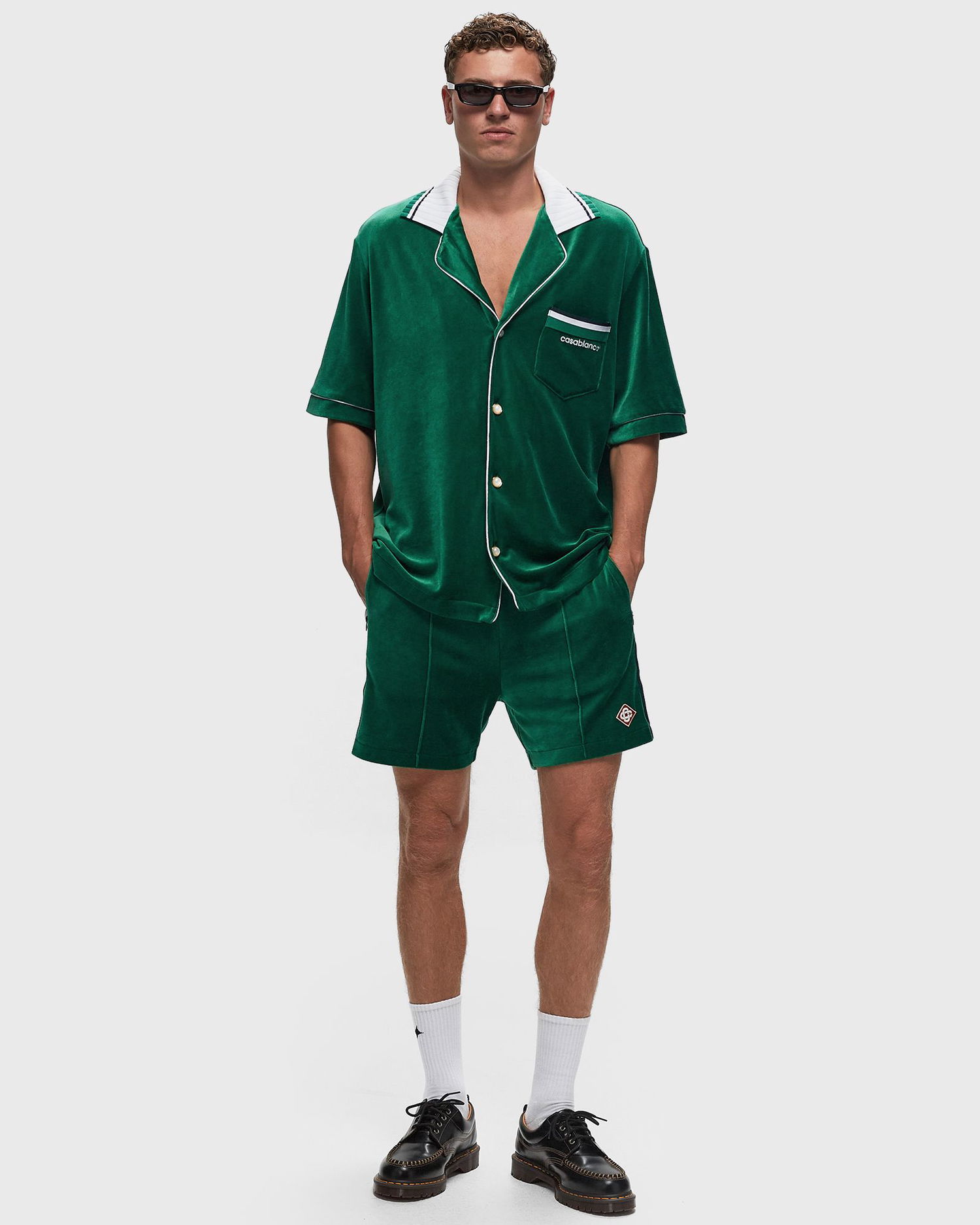 Къси панталони Casablanca MENS VELOUR SHORTS Зелено | MPF24-JTR-193-01, 1