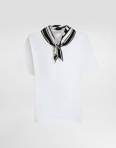 Тениска Dolce & Gabbana Dolce & Gabbana Jersey T-Shirt with Silk Scarf Бяло | G8SR8TG7O8EW0800, 0